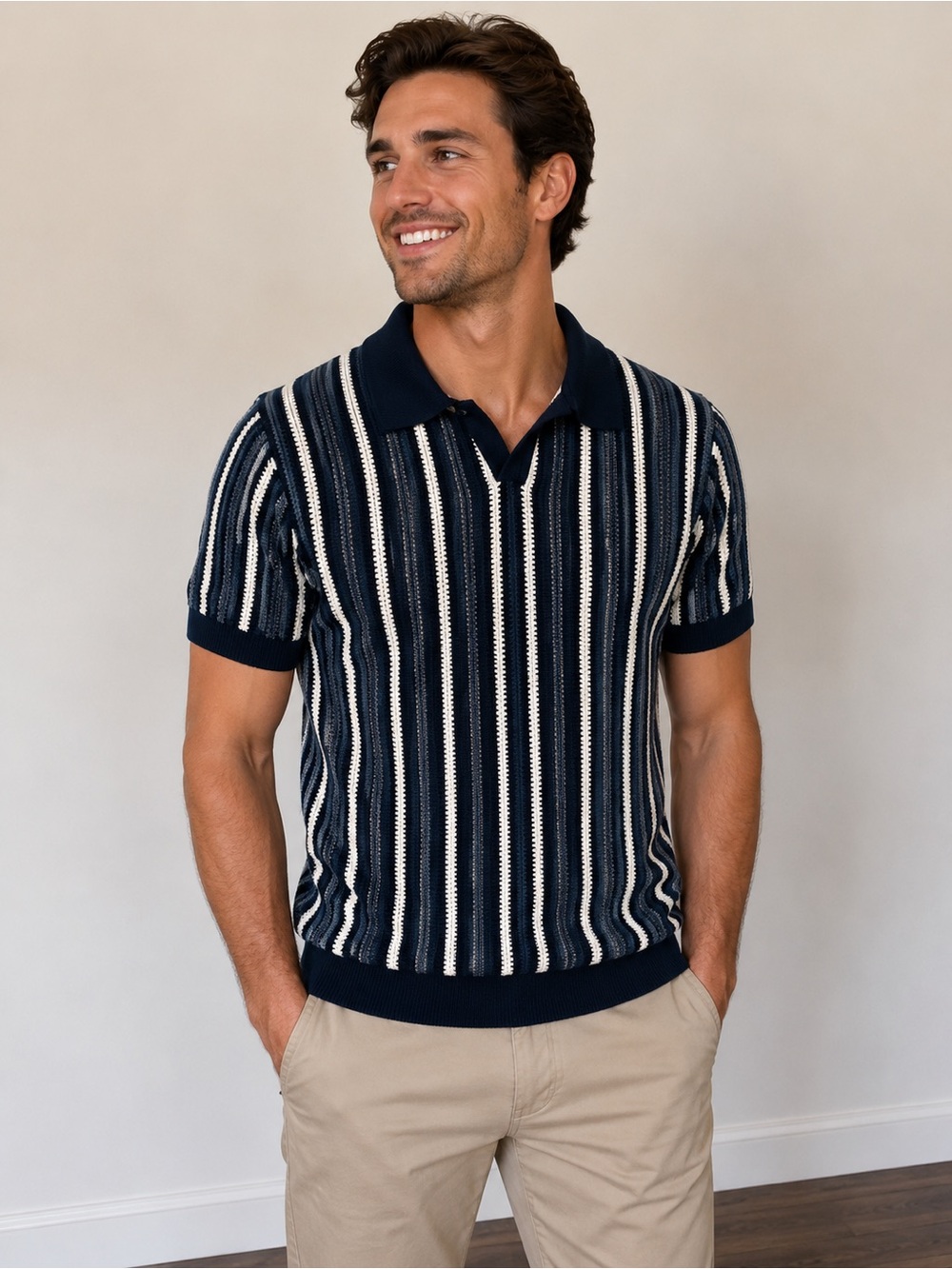 Steel & Jelly Pimlico Knitted Johnny Collar Polo Shirt Vintage Mod Style Mens S